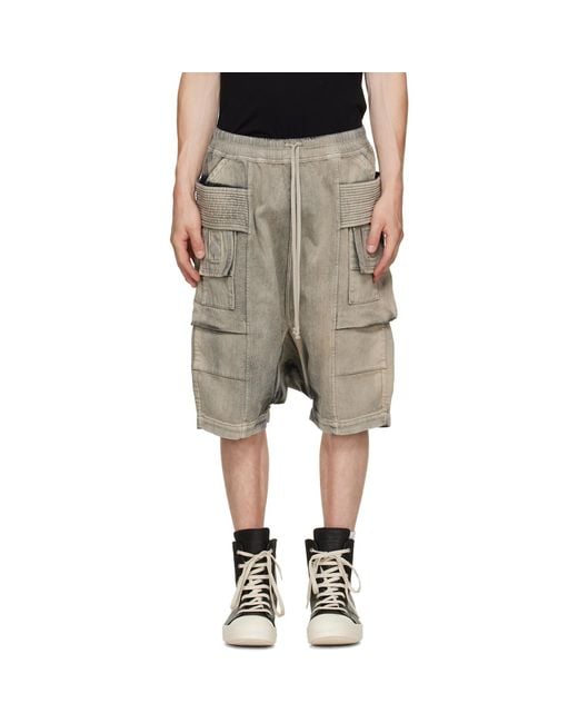 Rick Owens Gray Tan Tower Creatch Cargo Pods Shorts for men