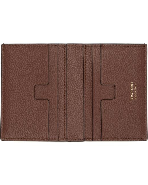 Tom Ford Brown Tan Grain Leather Folding Card Holder for men