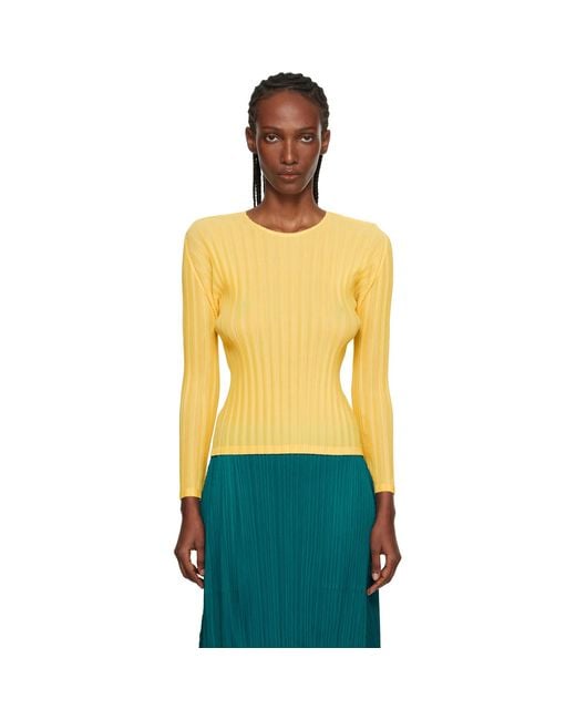 Pleats Please Issey Miyake Yellow Rib Pleats January T-Shirt