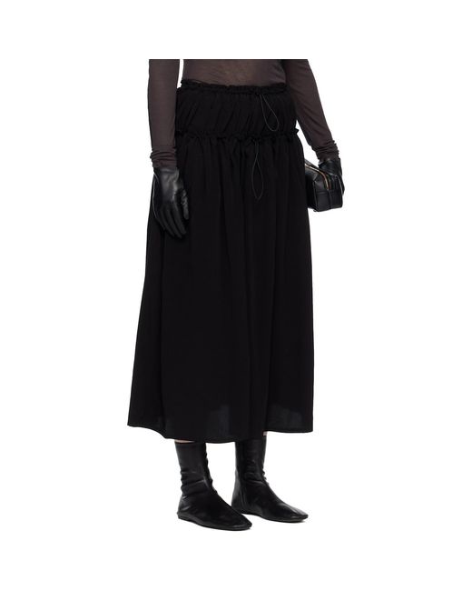 Y's Yohji Yamamoto Black Crepe De Chine Double Gathered Maxi Skirt