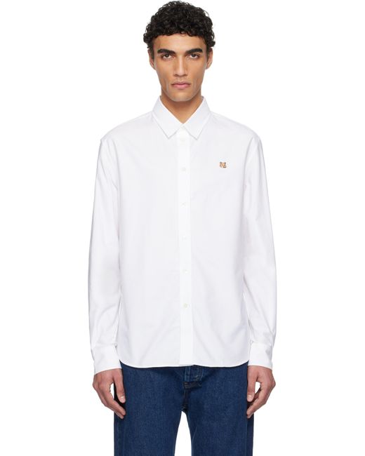 Maison Kitsuné White Fox Head Embroidery Casual Shirt for men