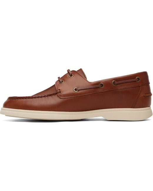 Boss Brown Leather Boat Shoes for men