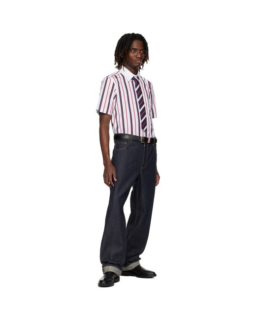 Thom Browne Red Repp Stripe Poplin Short Sleeve Shirt for men