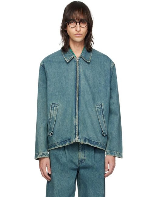 Song For The Mute Blue Pleated Denim Jacket for men