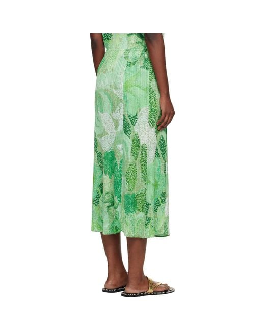 Pleats Please Issey Miyake Green Foggy Forest Midi Skirt