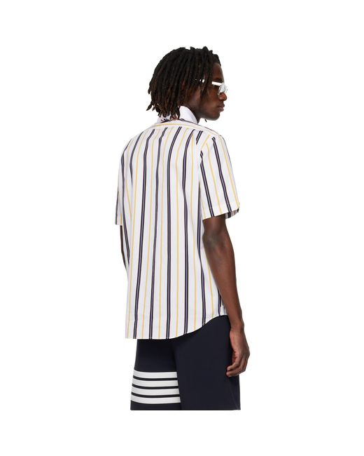 Thom Browne White Repp Stripe Poplin Short Sleeve Shirt for men