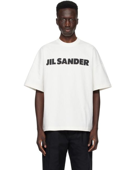 メンズ Jil Sander オフホワイト ロゴプリント Tシャツ White