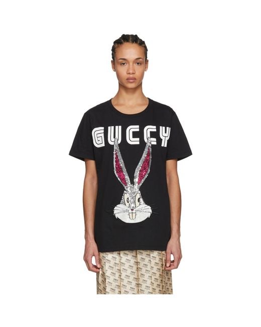 T-shirt noir Guccy Crystal Bugs Bunny Gucci en coloris Black