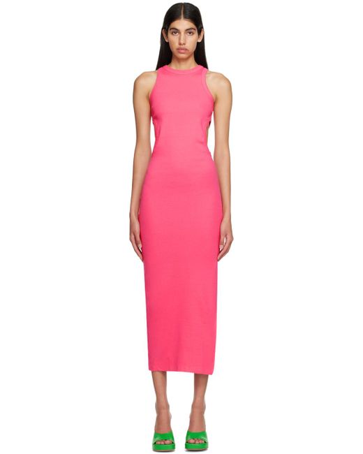 MSGM Red Pink Cutout Midi Dress