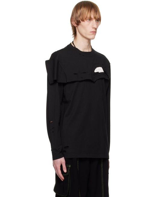 Feng Chen Wang Black Distressed Long Sleeve T-shirt for men