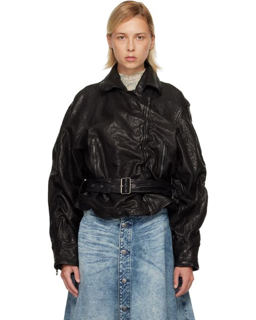 DIESEL Black L-Oys Leather Bomber Jacket