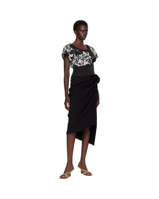 Dries Van Noten Black Gathered Midi Skirt