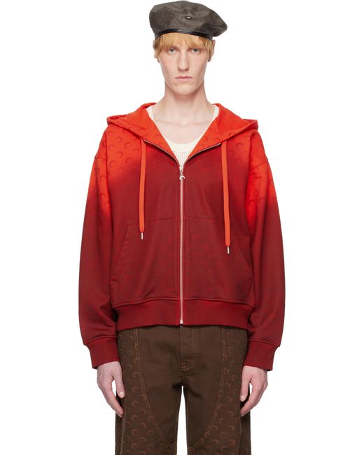 MARINE SERRE Red Moon Faded Fleece Zipped Hoodie for men