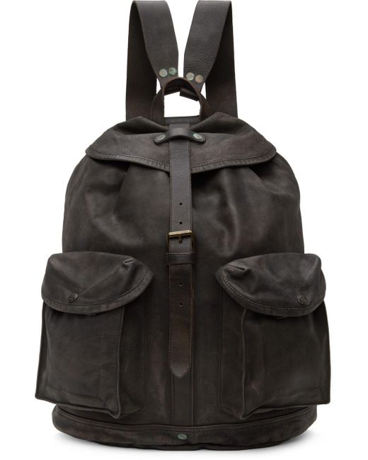 RRL Black Brown Leather Rucksack Backpack for men