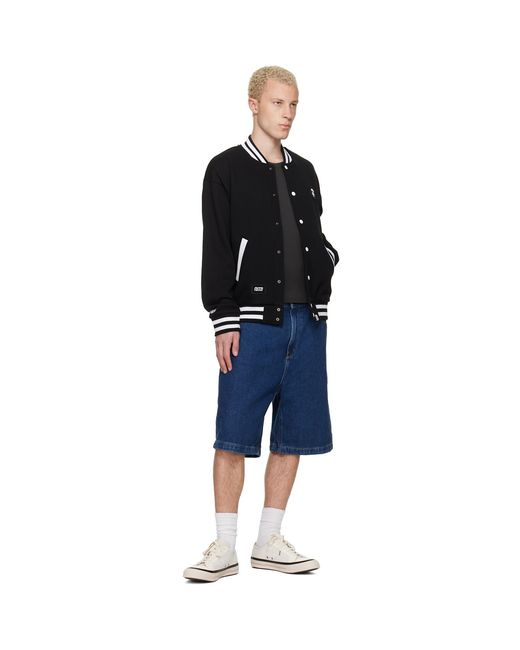 Aape By A Bathing Ape Black 'Aapenow' Moonface Varsity Jacket for men