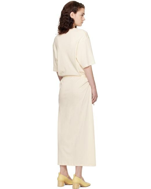 Robe T-Shirt Midi Blanc Cassé À Ceinture Et À Col En Tricot Côtelé Lemaire en coloris Black