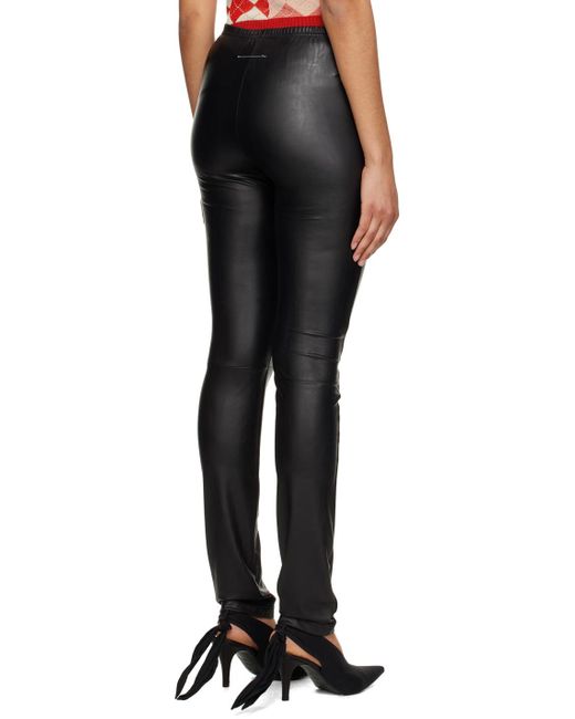 MM6 by Maison Martin Margiela Black Embroidered Faux-leather leggings