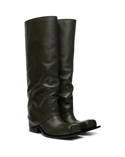 FIDAN NOVRUZOVA Black Khaki Havva Chunky Heel Tall Boots