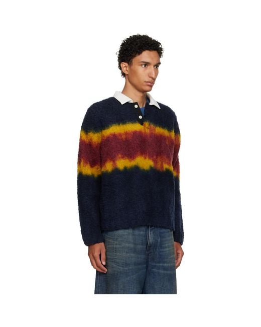 Sacai Blue Burgundy Chusen-Dyed Knit Polo for men