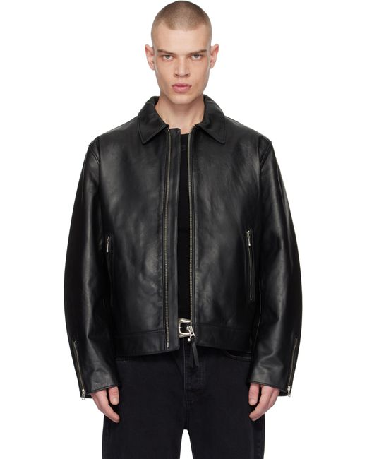 Nudie Jeans Black Eddy Rider Leather Jacket for men