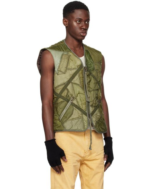 Greg Lauren Green Khaki Patchwork Vest for men