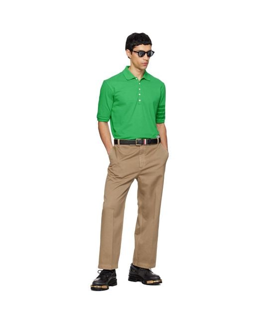 Thom Browne Green Garment Overdyed Jersey 4-Bar Polo for men