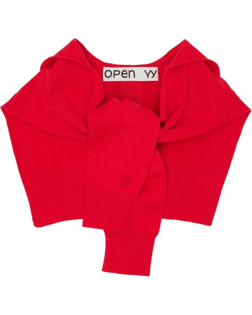 OPEN YY Red Hoodie Sleeve Layer Scarf Hood