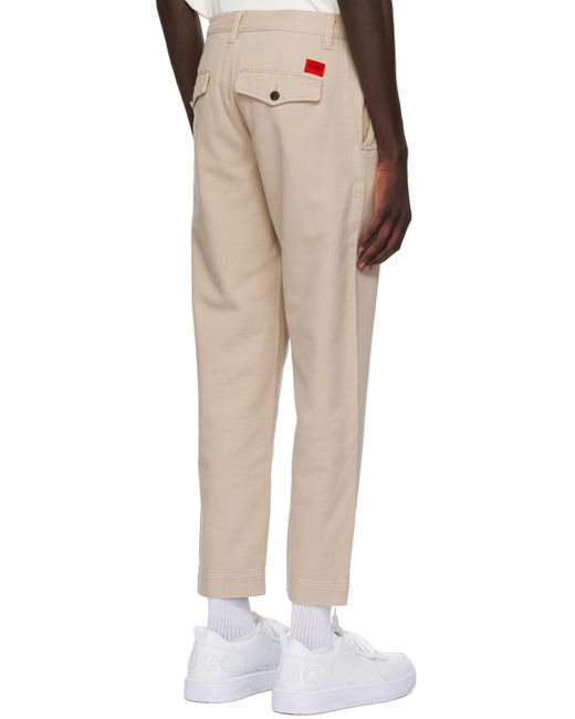 HUGO Natural Beige Tapered Trousers for men