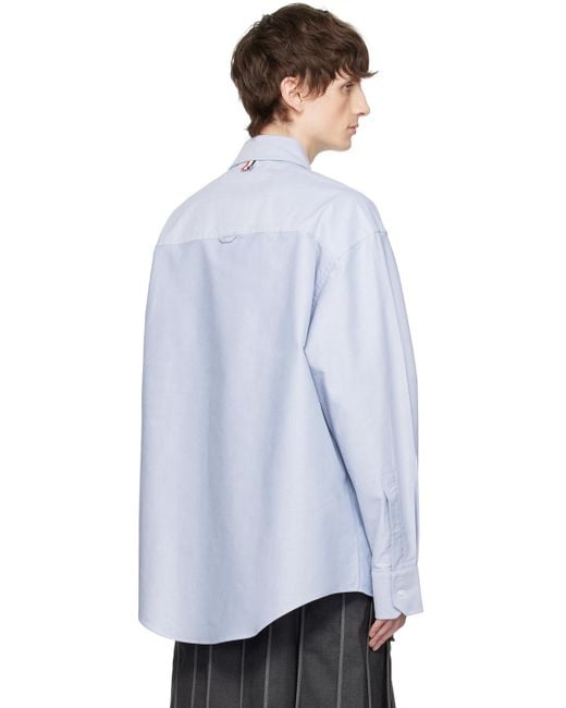 Thom Browne White Gray & Blue Paneled Shirt for men