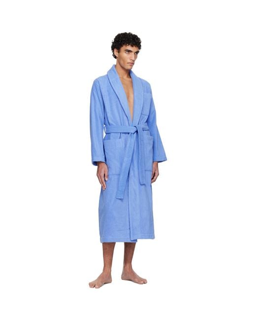 Tekla Blue Terry Classic Bathrobe for men