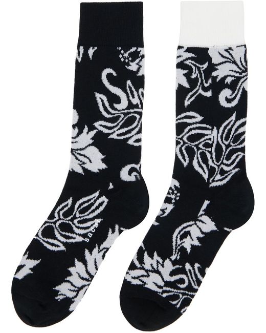 Chaussettes noir et blanc à motif fleuri Sacai en coloris Black