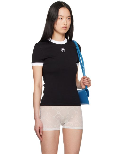 MARINE SERRE ブラック Moon ロゴ ジャージ フィット Tシャツ Black