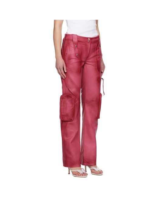 Blumarine Red Pink Spiral Leather Cargo Pants