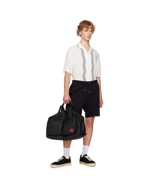 HUGO Black Canvas Logo Patch Duffle Bag for men