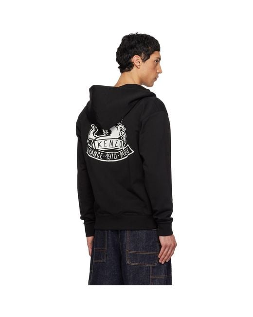 KENZO Black Paris 'Lunar New Year' Embroidered Zip Up Hoodie for men