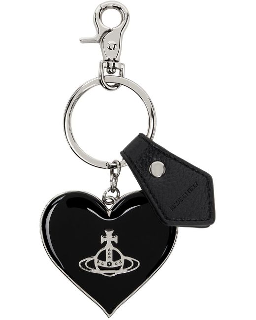 Vivienne Westwood Black & Silver Mirror Heart Orb Keychain for men