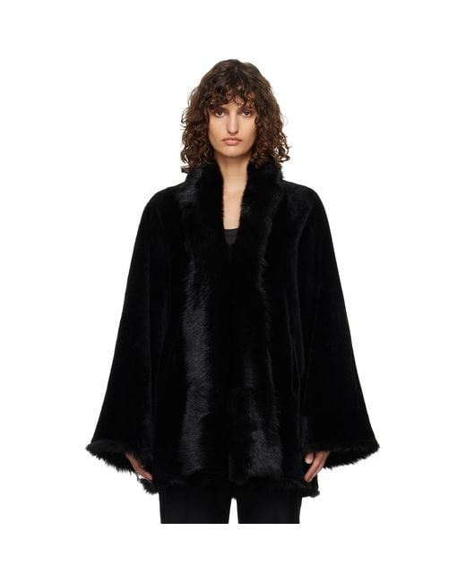 Nour Hammour Black Sima Midi Shearling Coat