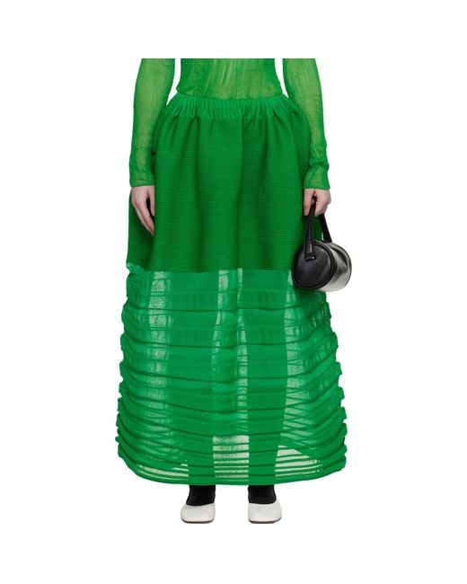 Issey Miyake Green December Moving Knit Midi Skirt