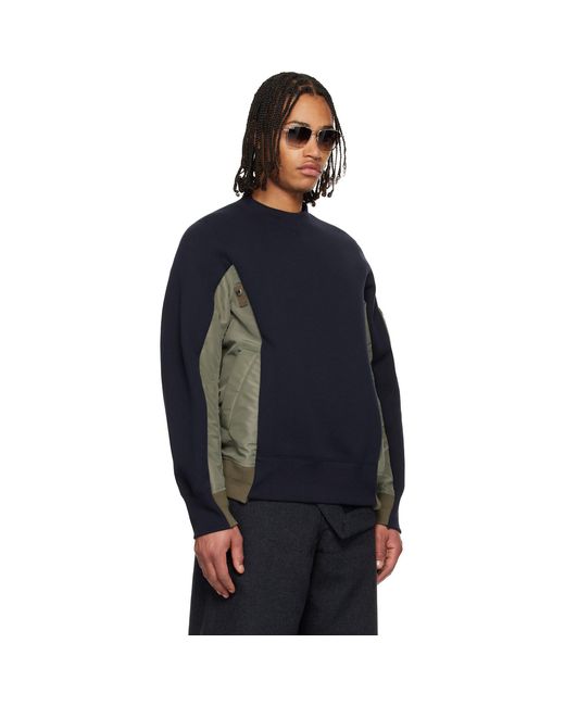 Sacai Blue Khaki Sponge Sweat & Nylon Twill Sweatshirt for men