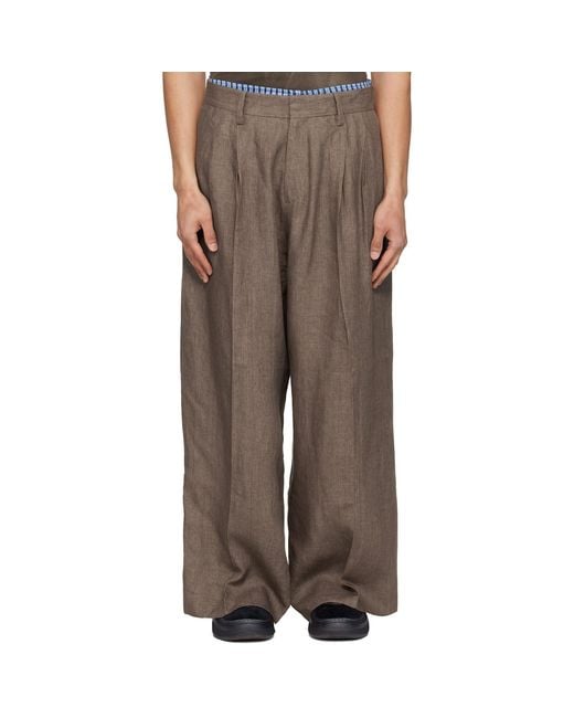 ERL Brown Pleated Suit Trousers for men