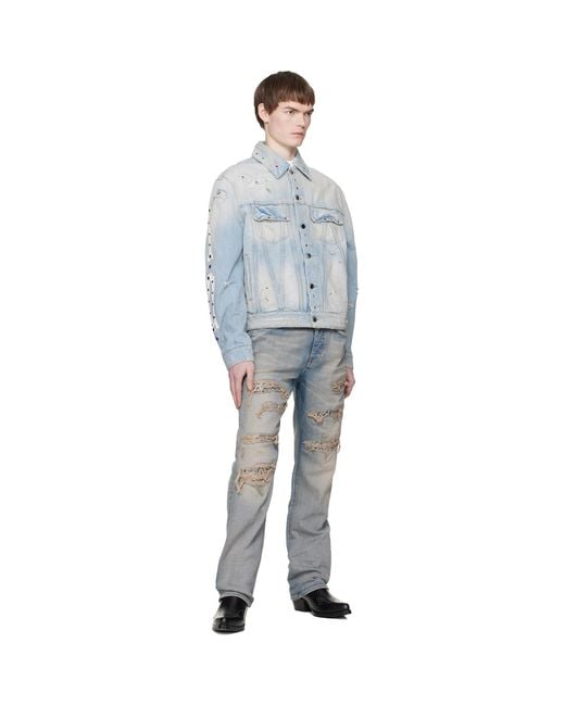 Amiri Blue Snake Stud Slim Jeans for men