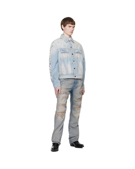 Amiri Gray Bones Studded Denim Trucker Jacket for men