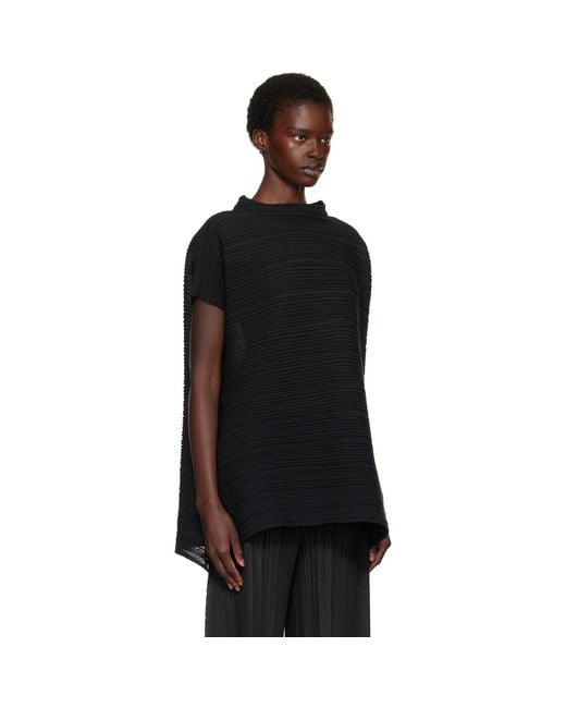 Pleats Please Issey Miyake Black Paper Bounce Knit Blouse