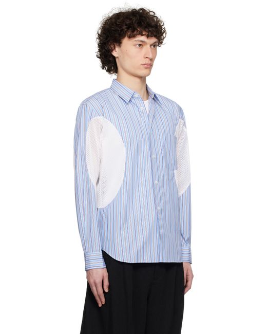 Chemise Bleue En Popeline Fine De Coton Et En Filet De Polyester À Rayures Comme des Garçons pour homme en coloris White