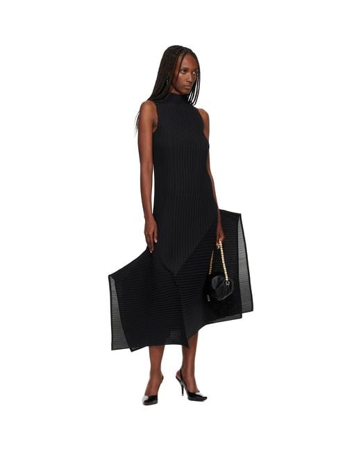 Issey Miyake Black Fold Pleats Midi Dress