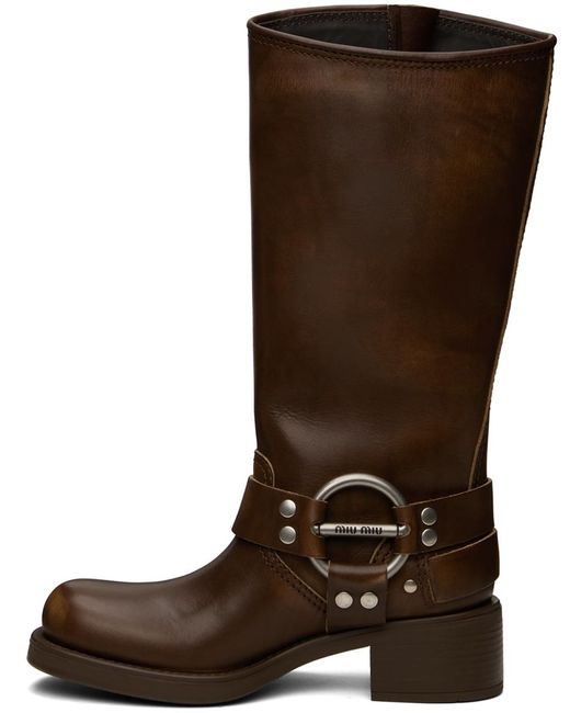 Miu Miu Brown Leather Biker Boots
