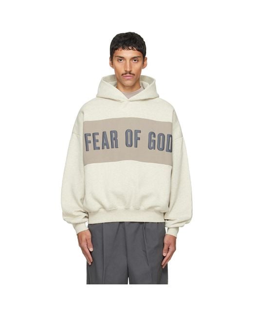 Fear Of God Gray Cropped Relaxed Paneled Hoodie for men