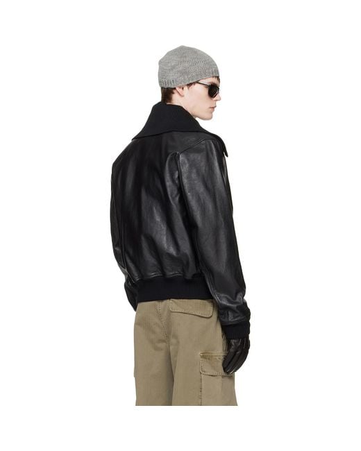 Our Legacy Black Pharos Leather Bomber Jacket for men