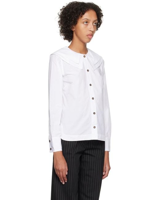 Ganni White Double Collar Shirt