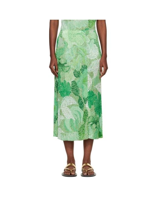 Pleats Please Issey Miyake Green Foggy Forest Midi Skirt